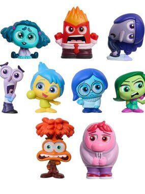 Mini Inside Out 2 Joy Anger Sadness Anxiety Playset 9 Figure Cake Topper Toy Set
